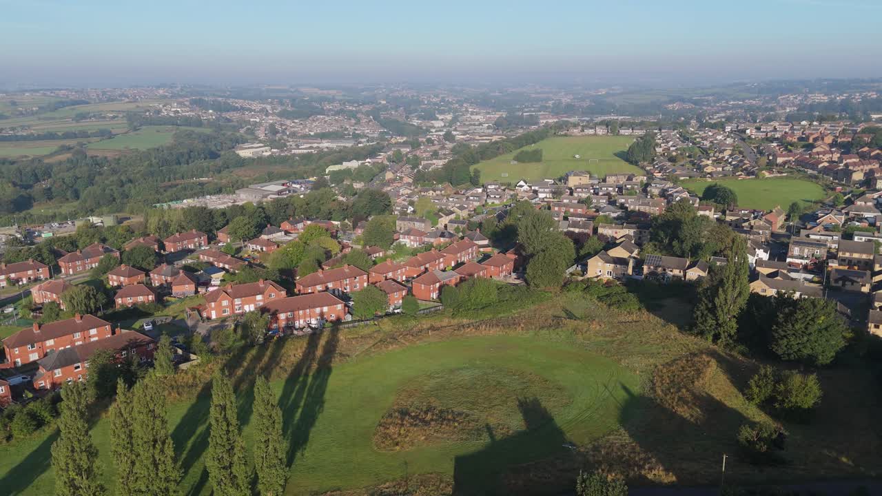 Gloomy Industrial housing in the UK, Council built red brick houses, Housing Moorside estate in the rundown Yorkshire town of Dewsbury, the country’s most infamous council estate