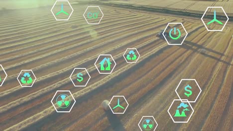 animación de iconos digitales de energía ecológica y verde sobre el campo