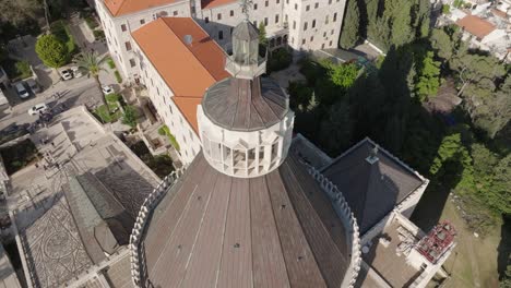 aerial perspective tilt: dome of basilica of the annunciation nazareth