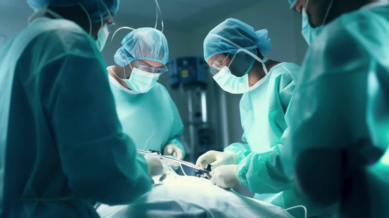 Equipe medica che esegue un intervento chirurgico in una sala operatoria sterile