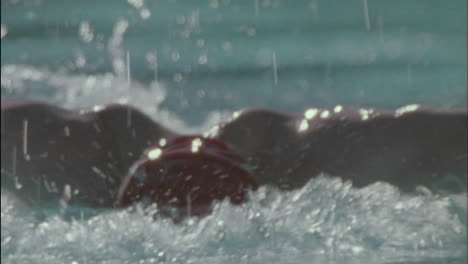 swimmer competes in butterfly style in a swimming pool 1