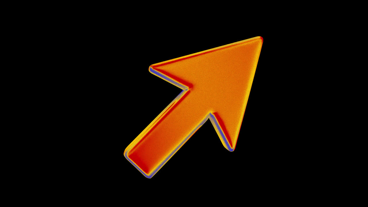 Vibrant 3D Cursor Arrow Icon Rotating on Black Background