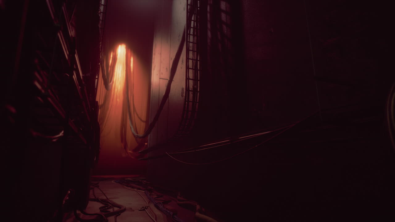 el corredor oscuro y futurista de la sala de servidores