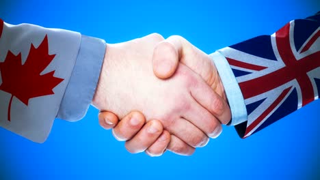 canada - united kingdom   / handshake concept animation about countries and politics / with matte channel