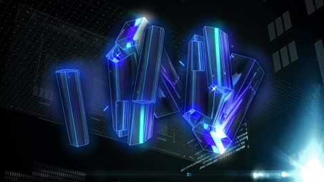 animation of blue glowing blocks spinning over data processing