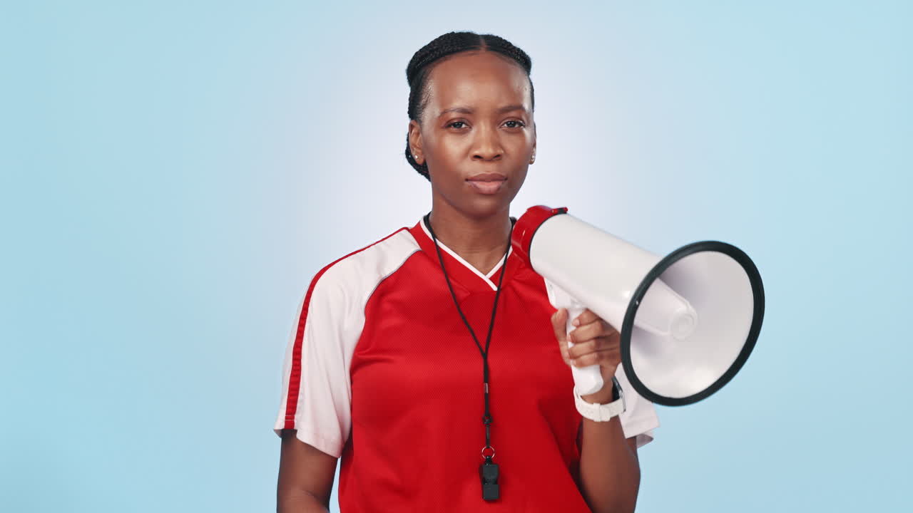 Yellow card, megaphone and sports with woman