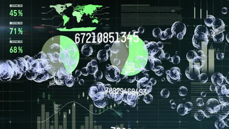 animación de números de procesamiento de datos financieros que cambian con burbujas flotantes