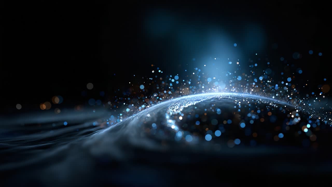 A Captivating Display of Luminescent Particles on a Dark Surface Creating an Enigmatic Aura with Vibrant Blue and Gold Tones, Evoking Wonder and Mystique