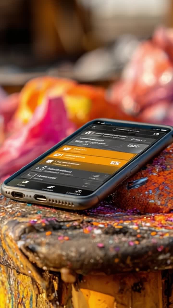 Smartphone Displaying Notifications on a Colorful Surface with Vibrant Background Elements in a Dynamic and Engaging Setting