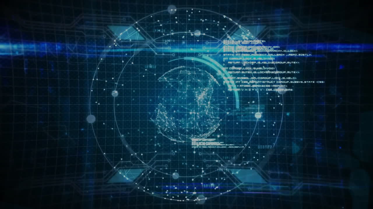 animación del procesamiento de datos, red de conexiones en todo el mundo