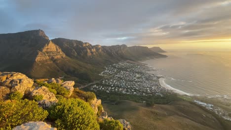 beautiful panoramic view to camps bay area in cape town during sunset