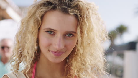 Woman,-face-or-windy-curly-hair-in-city-travel