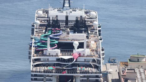 aerial view of cruise ship with water slides