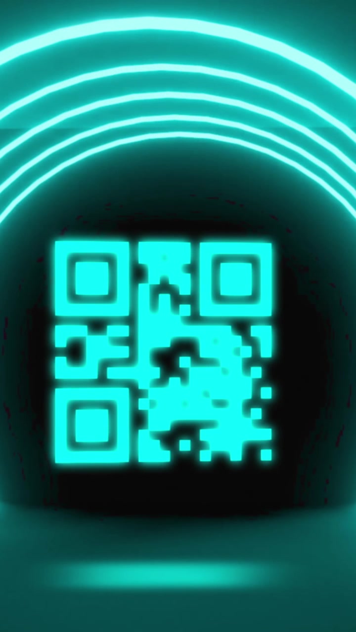 Animation of glowing qr code over neon circles