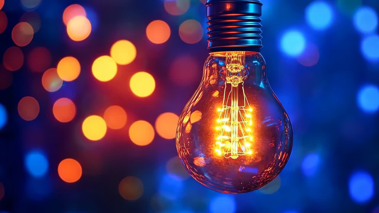 una bombilla que se enciende frente a un fondo borroso