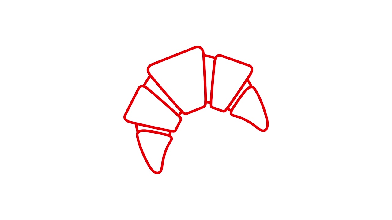 Animated Red Outline Drawing of a Croissant on White Background