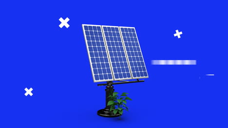 animación del procesamiento de datos sobre el panel fotovoltaico y la planta sobre fondo azul