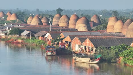 aerial view of ancient mang thit brick village, mekong delta, vietnam