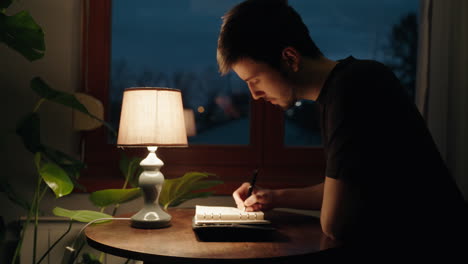 push-in shot of a student studying at night