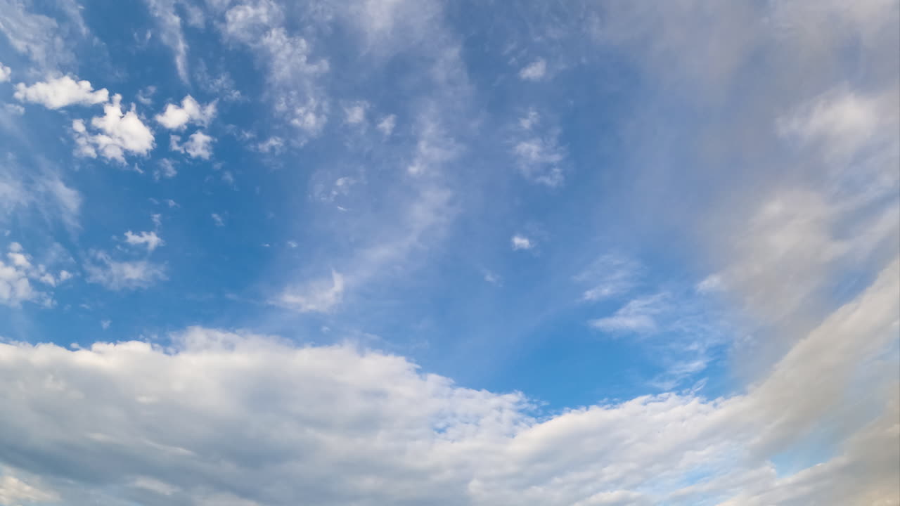 Cloudscape of different type forming in the atmosphere. White light cloudscape covering the sky. Low angle view. Timelapse.