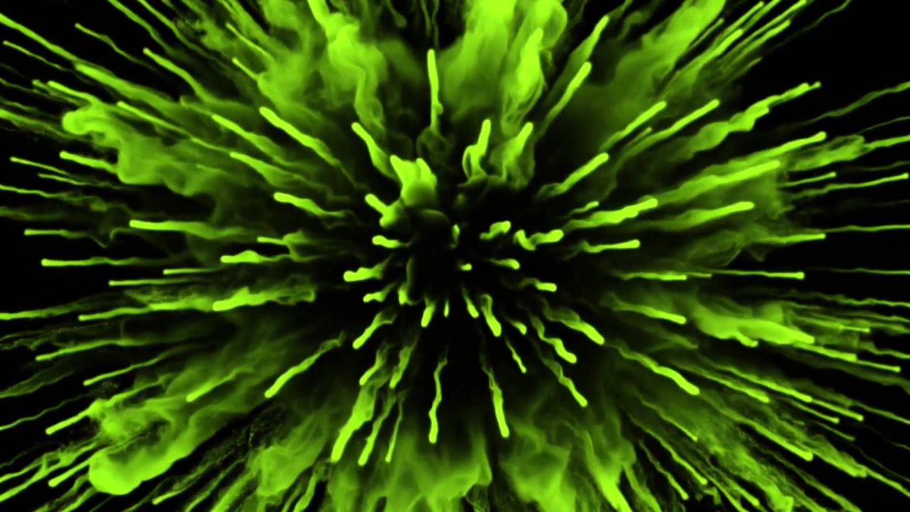 Abstract Green Particle Explosion on Black Background