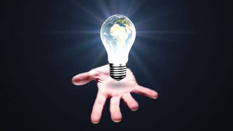 hand presenting light bulb with earth