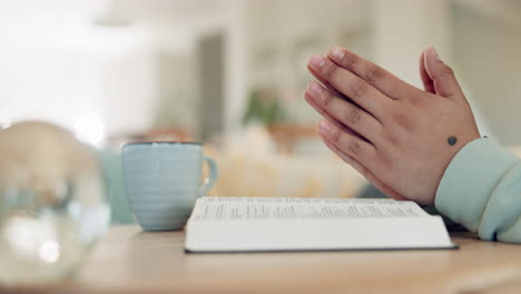 hands, person praying or bible study for faith