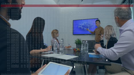 animación del procesamiento de datos financieros sobre diversas personas de negocios en la oficina