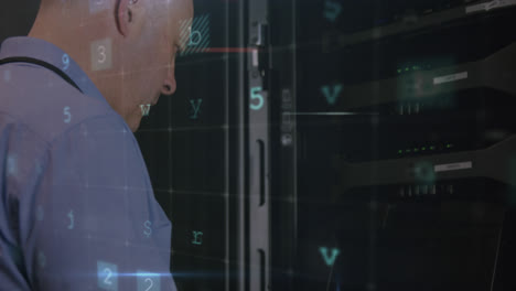 animación del procesamiento de datos con advertencia de ataques cibernéticos sobre técnicos y servidores informáticos