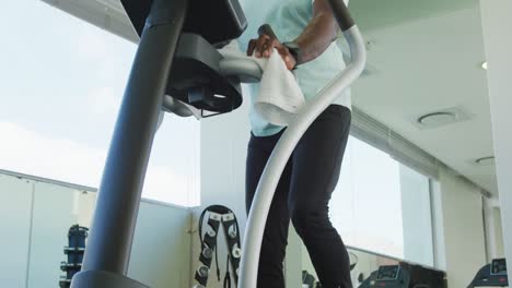 video of senior african american men is exercising at the gym