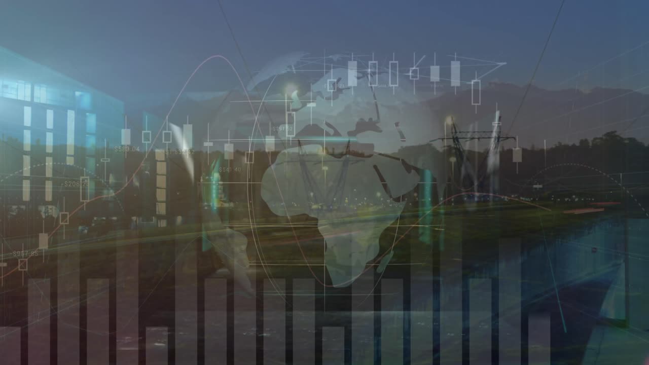 animación del procesamiento de datos sobre el paisaje urbano