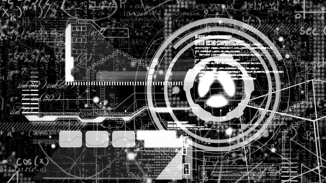 Animation of processing circle over diverse data on black space
