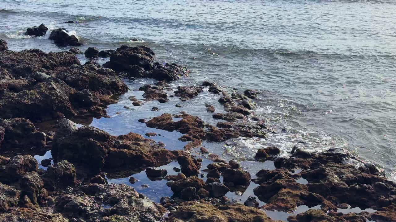 Litorale di Tenerife, Isole Canarie, acqua dell'oceano su costa rocciosa, paesaggio naturale