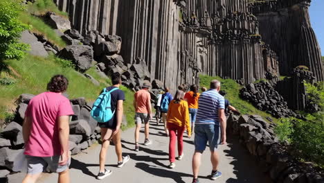 basalt columns and hikers