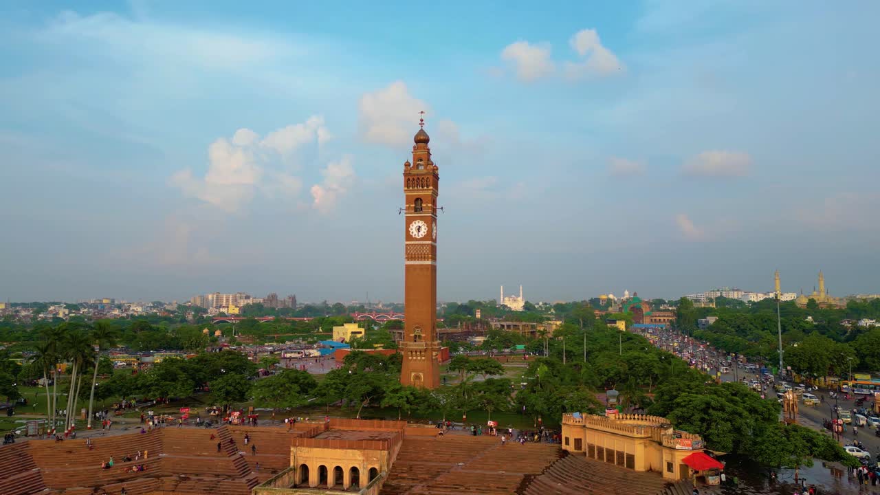 Husainabad Clock Tower and Bada Imambara India Architecture view from drone