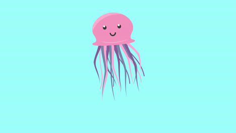 Animación-De-Medusas-Rosadas-Con-Espacio-De-Copia-Sobre-Fondo-Azul