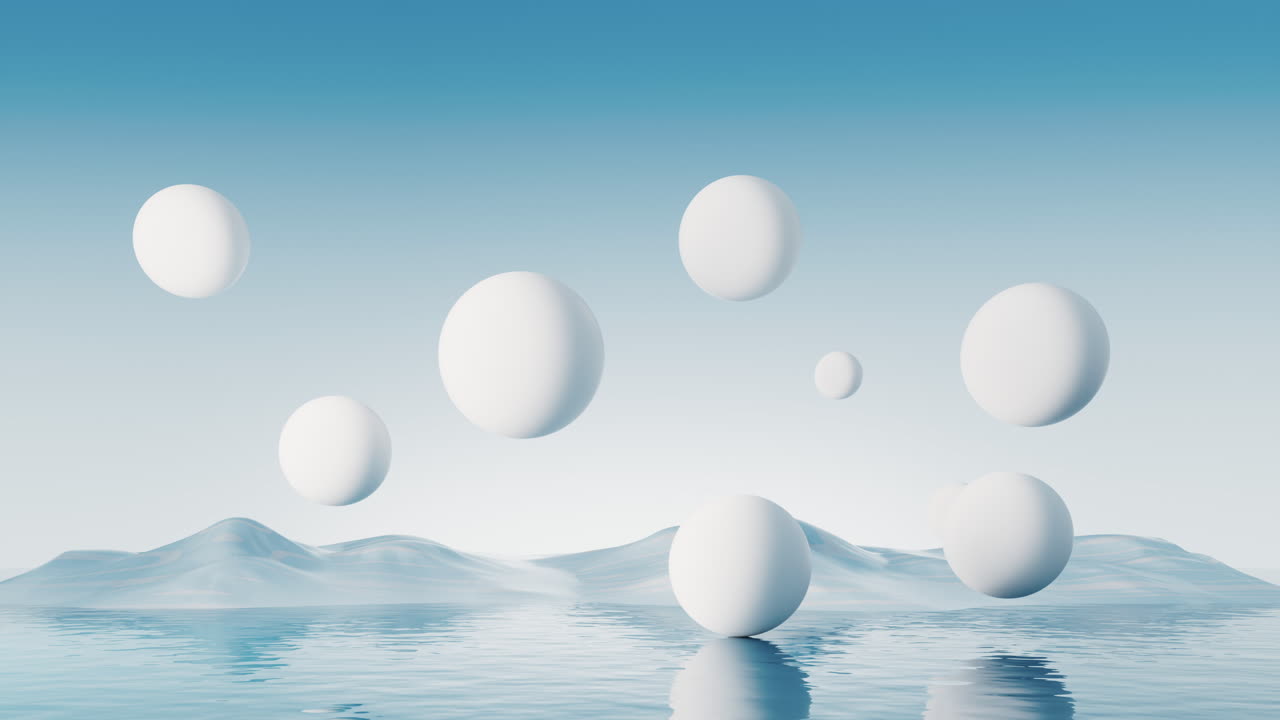 떠다니는 공과 물 표면 배경, 3d 렌더링