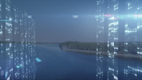 animación del procesamiento de datos sobre la playa