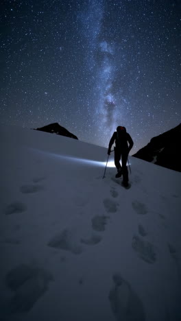 night mountaineering under the milky way sky