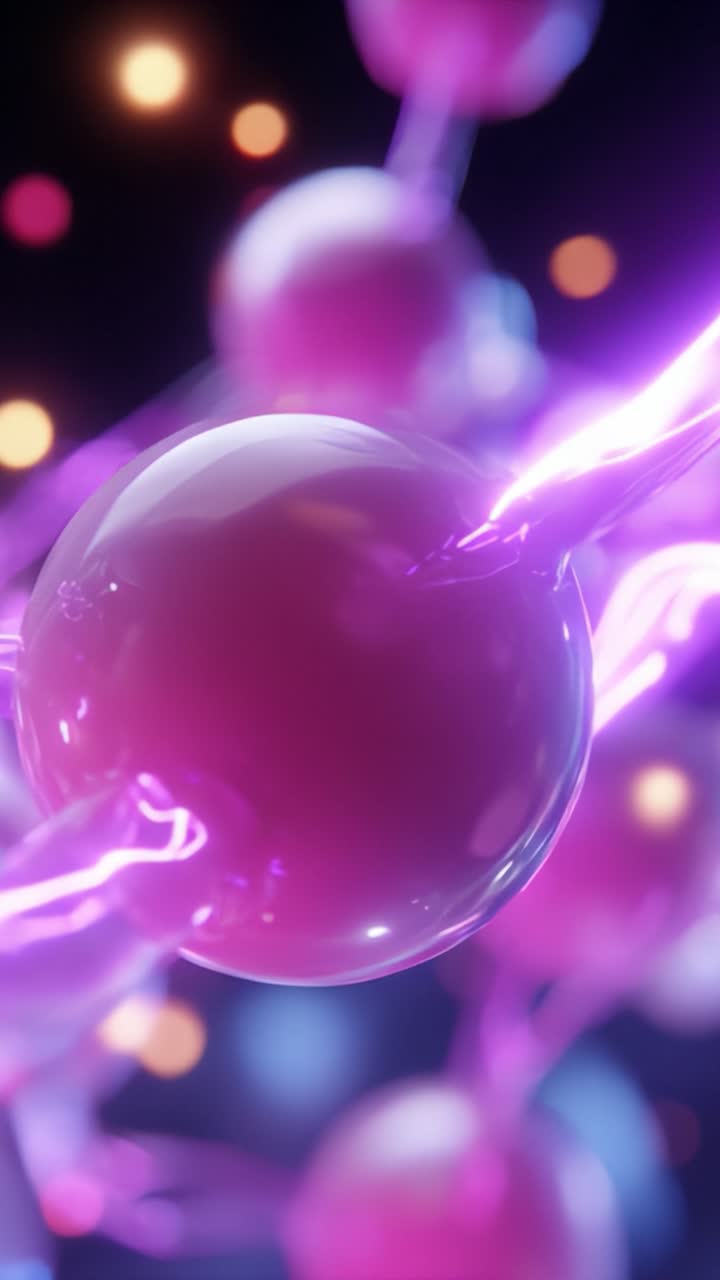Energia vibrante che pulsa attraverso le sfere: uno sguardo accattivante di interazioni molecolari colorate in un ambiente digitale ipnotico