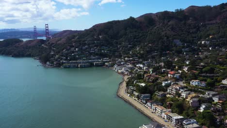 sausalito - seaside town of northern california near san francisco bay area, aerial drone view