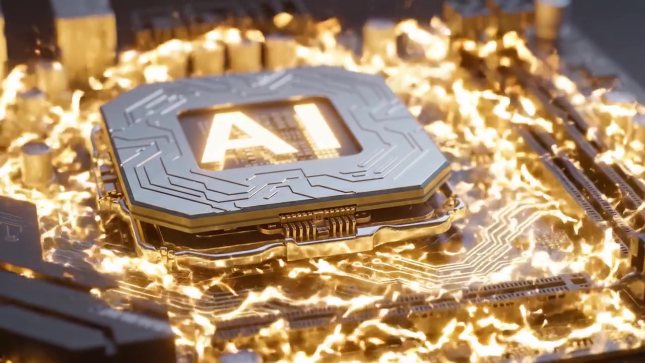 Modern AI Technology Showcased: A Close-Up on a High-Performance Circuit Board Featuring an AI Chip with Illuminated Connections and Advanced Electronics Design