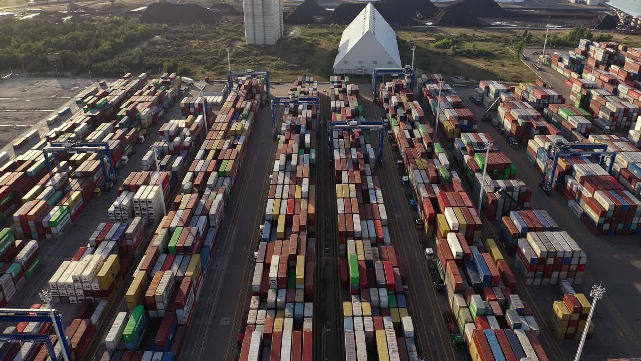 Aerial View Of Intermodal Container At Container Terminal