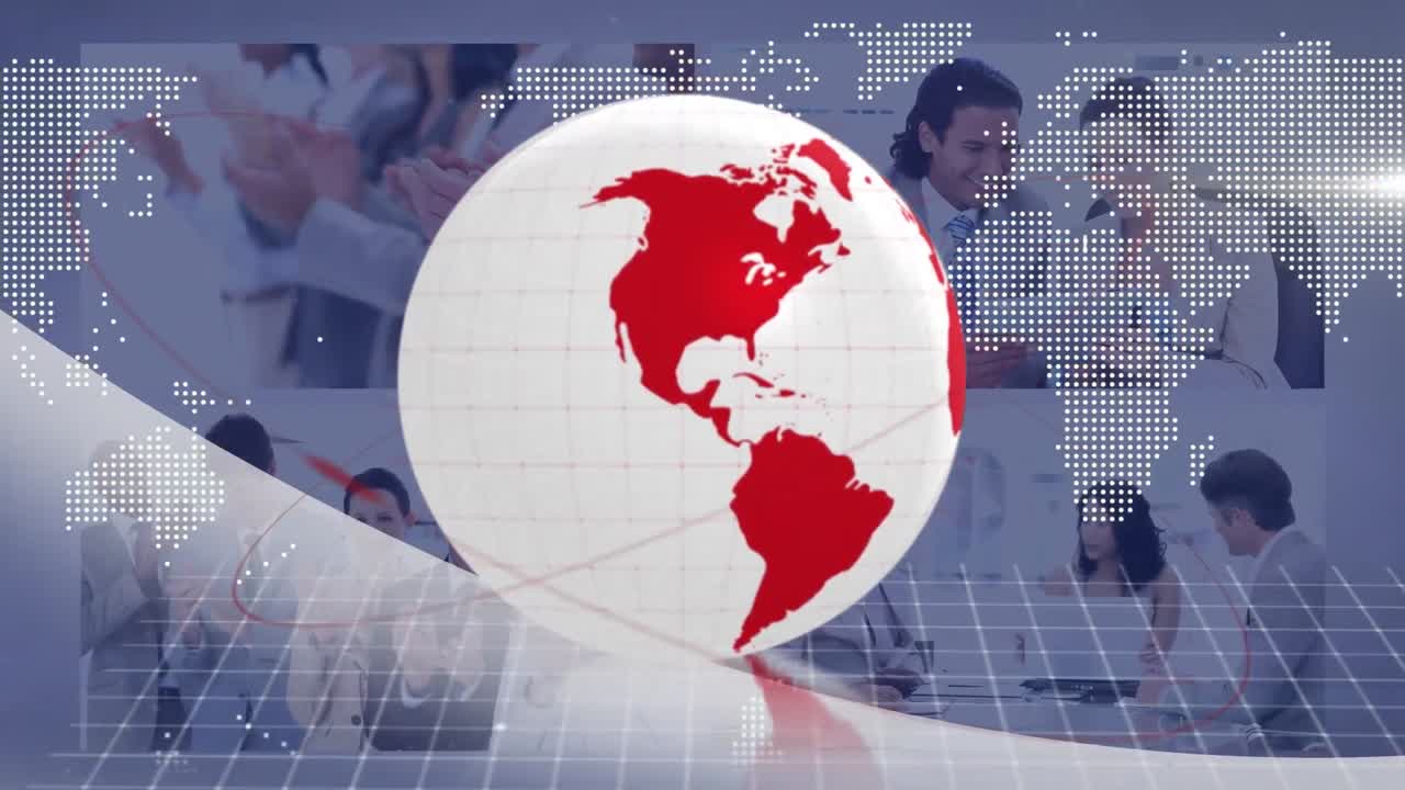 노트북을 사용하는 전 세계 사업가들의 애니메이션