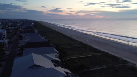 Sunrise-aerial-push-over-carolina-beach-nc,-north-carolina