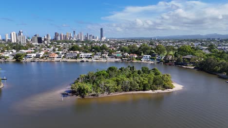 scenic island surrounded by urban landscape