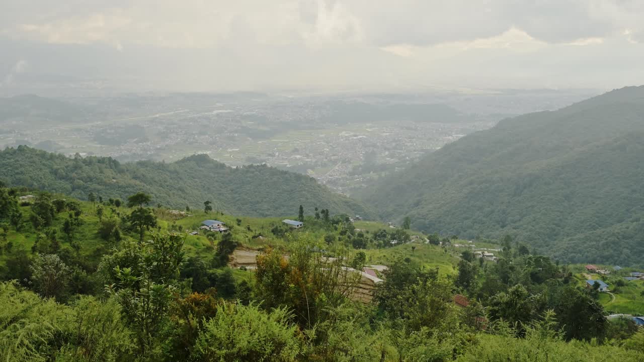 Kathmandu Valley Rural Village with Mountain Landscape Scenery and the City Behind, Cityscape of Kathmandu with Rural Village Life
