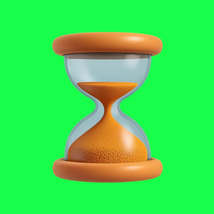 Colorful hourglass with orange sand animation, transparent 4K video, green screen