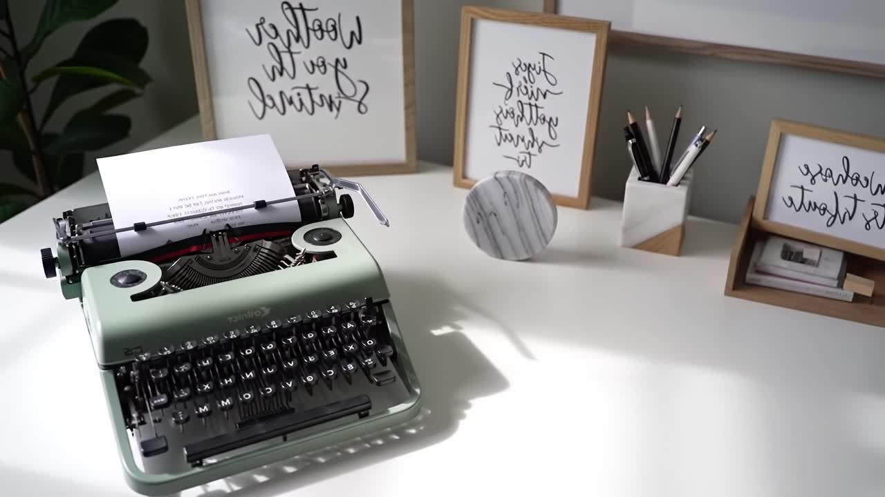 Aesthetic Workspace Featuring a Vintage Typewriter and Decorative Elements, Perfectly Combines Productivity and Style in a Modern Setting