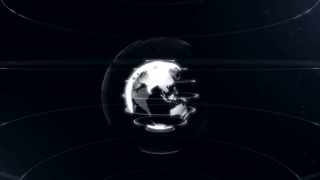 white abstract sphere. connected white dots with lines. globalization interface. planet is moving on the centre. moving blicks. 4k.